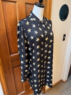 Equipment Black Silk Star-Print Dress with Yellow & Gray Stars Size L